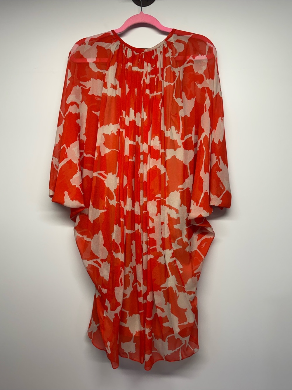 Diane Von Furstenberg Orange and Cream Tie-Front batwing Chiffon V neck Dress 10 - Picture 5 of 6